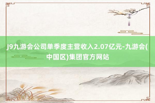 J9九游会公司单季度主营收入2.07亿元-九游会(中国区)集团官方网站